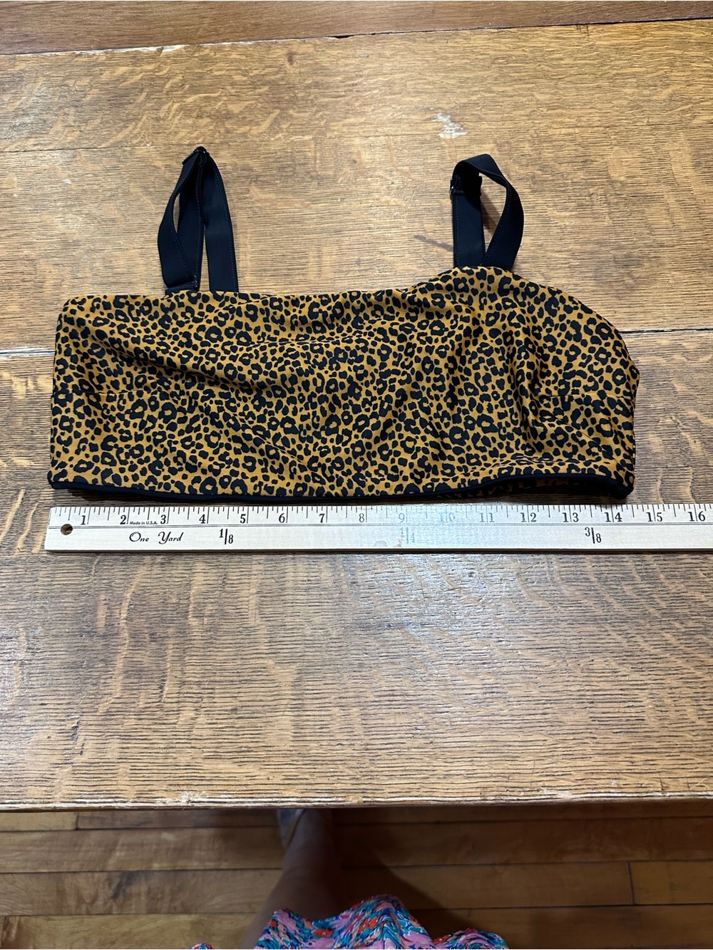 Leopard Print Bandeau Crop Top with Black Straps approx sz xl see measurements